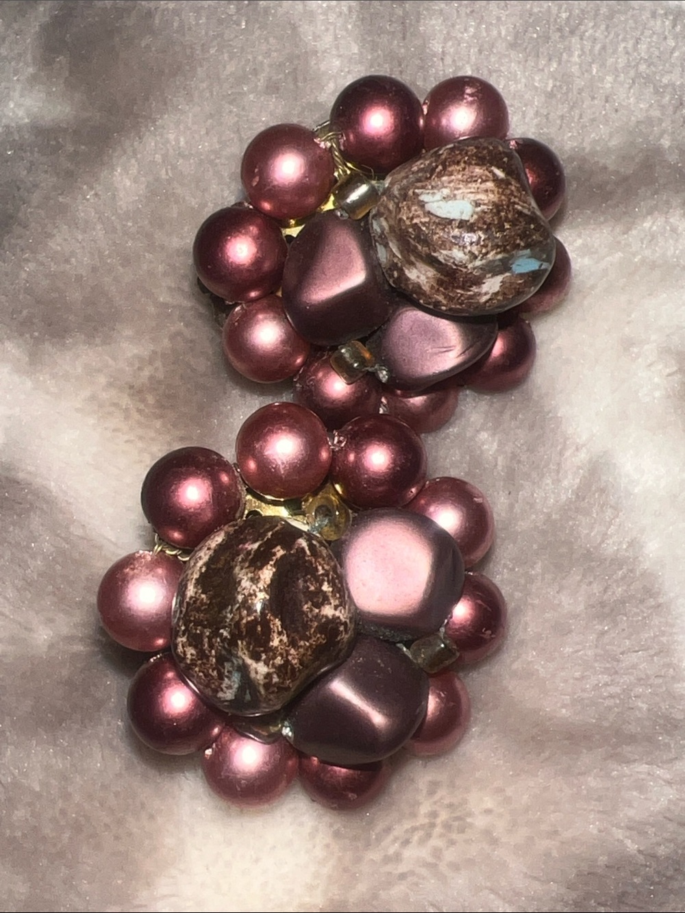 Vintage, Japanese Pink Pearl Cluster Statement Earrings - Women’s